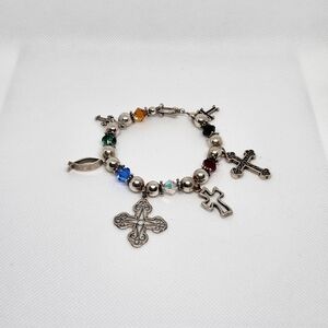 Multi Cross Charm Silver Bracelet.